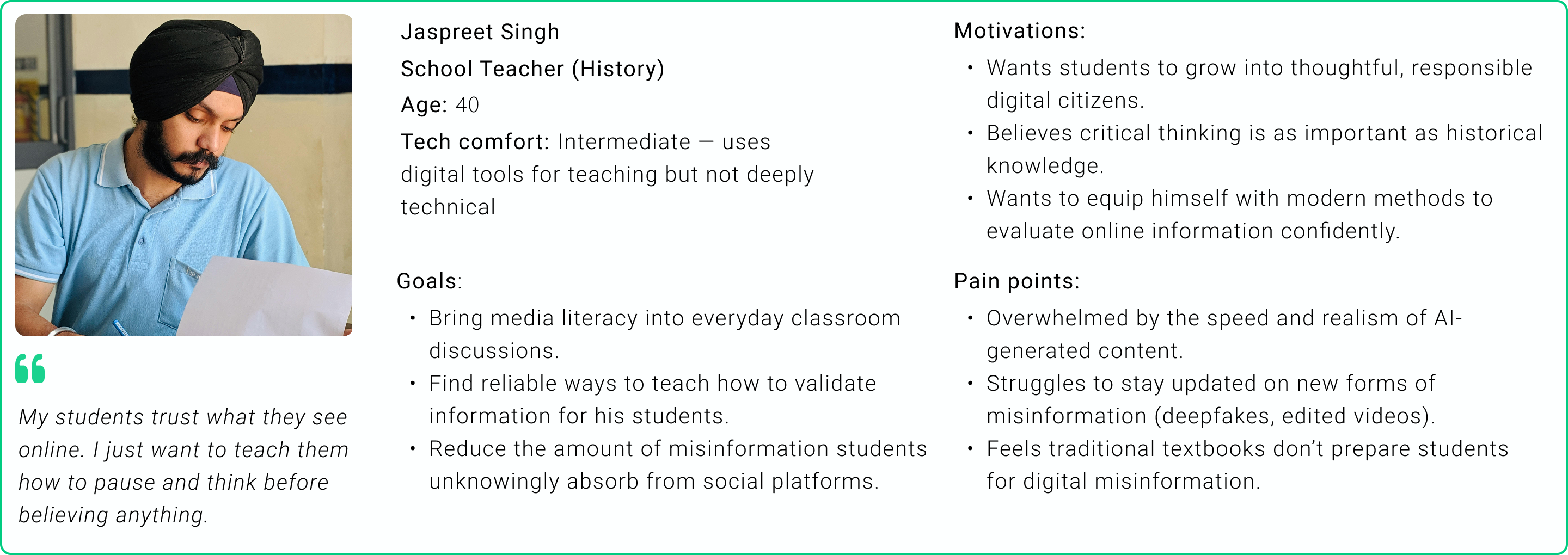 Persona representing a user with low digital confidence and limited time
